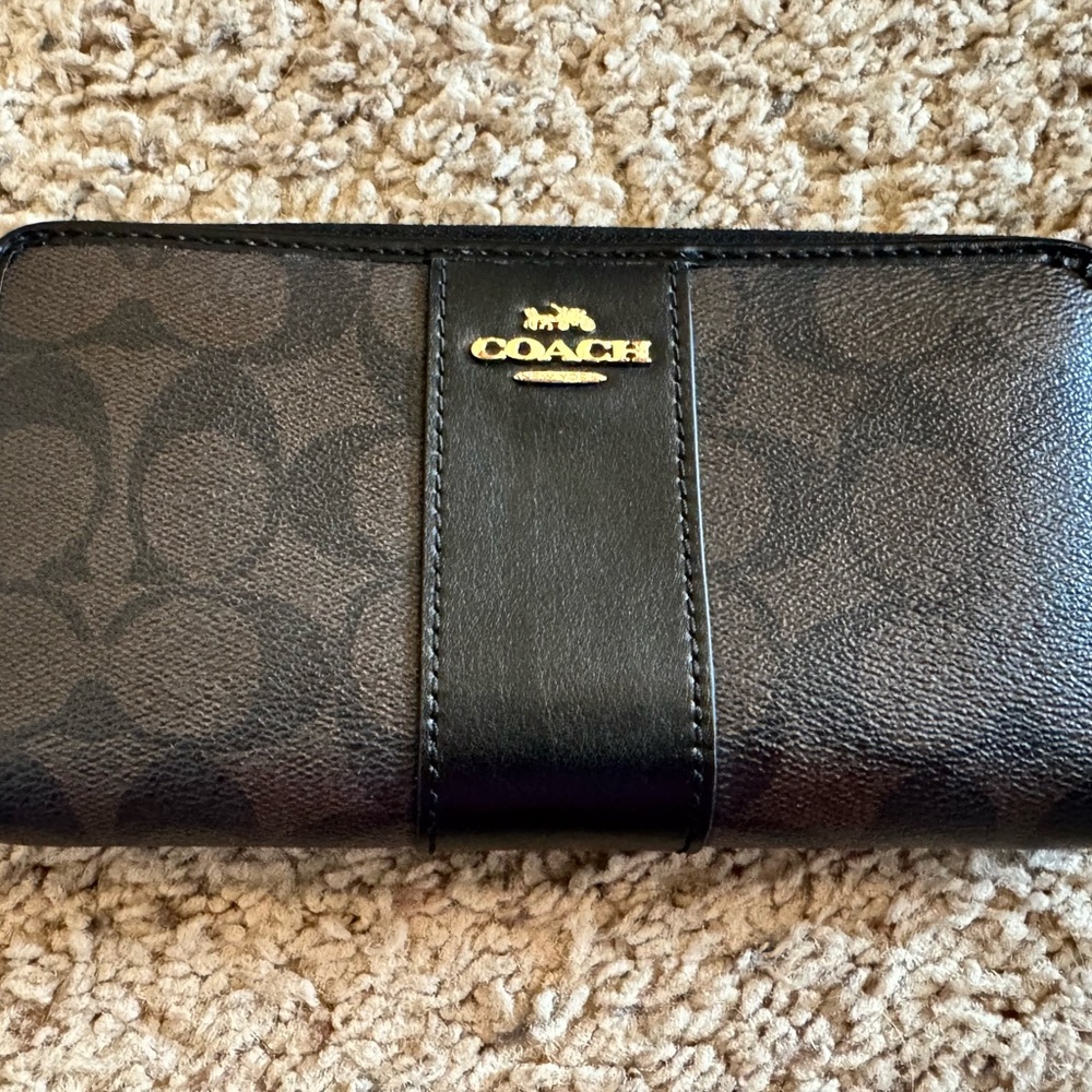 Coach Black and Brown Signature Wallet